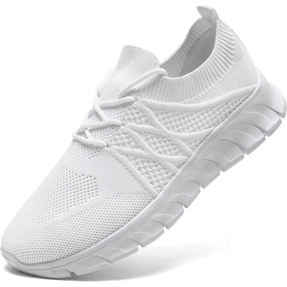 Shoes - Womens Running Shoes Walking Tennis Sneakers Slip on Gym Workout White Mesh